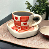 Red Chequered Heart Breakfast Set