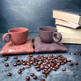 Pillow Ceramic Cup & Saucer Set Combo - Pink & Purple