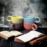 Bestselling Set of 4 Plain Mugs - Yellow, Sky Blue, Purple & Pink