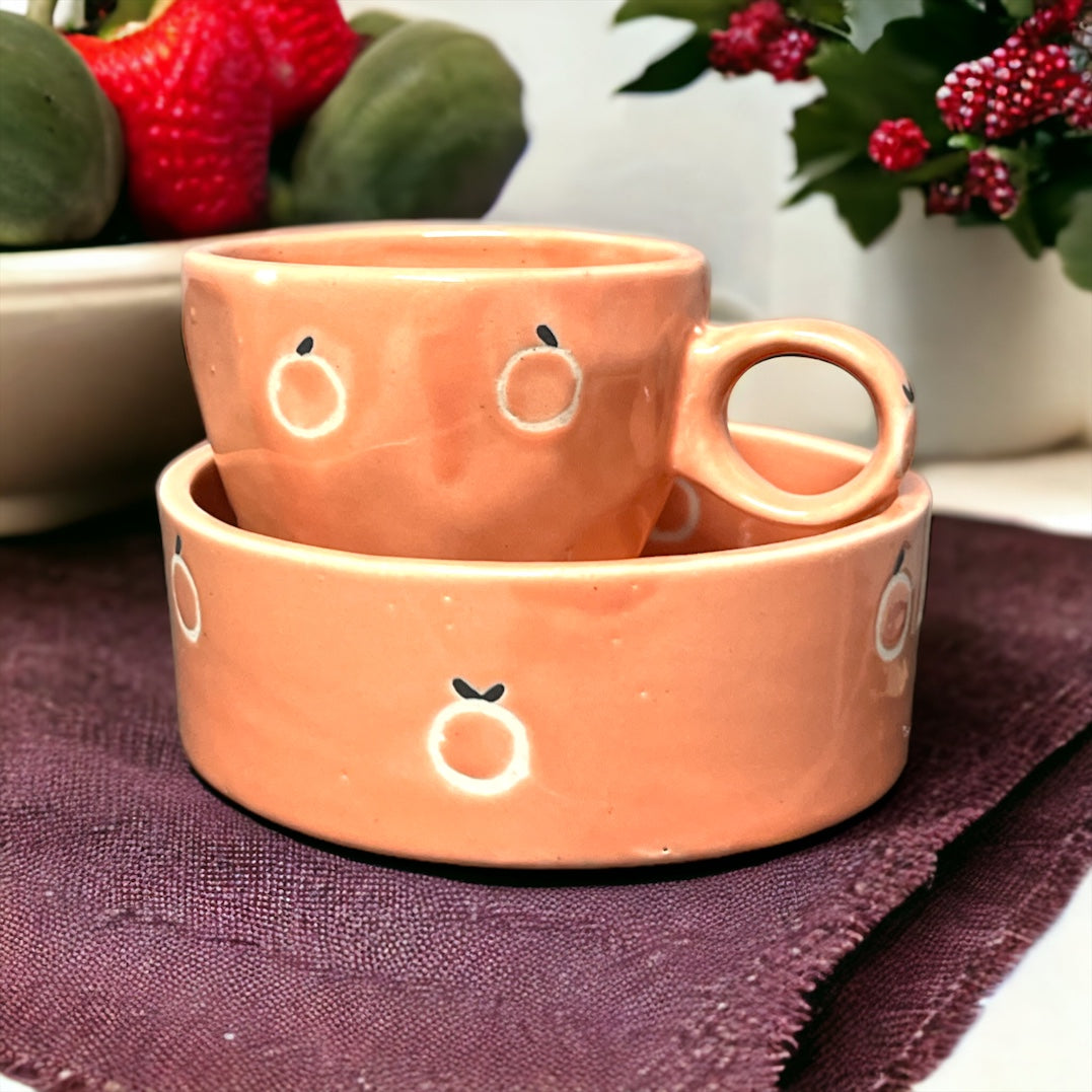 Peach Breakfast Set - Set Of Mug and Bowl