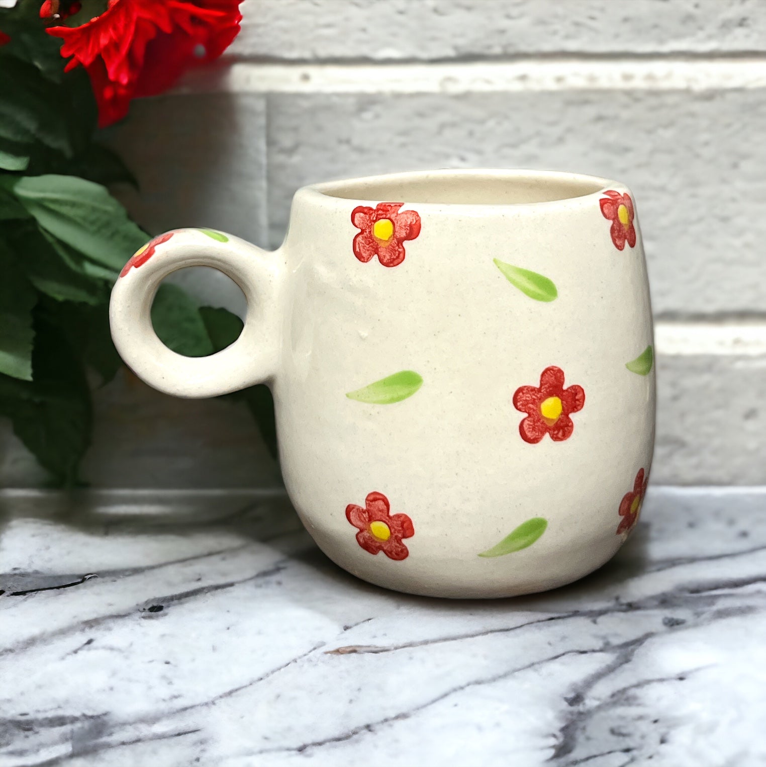 Hand Painted Red Flower Bowl Set