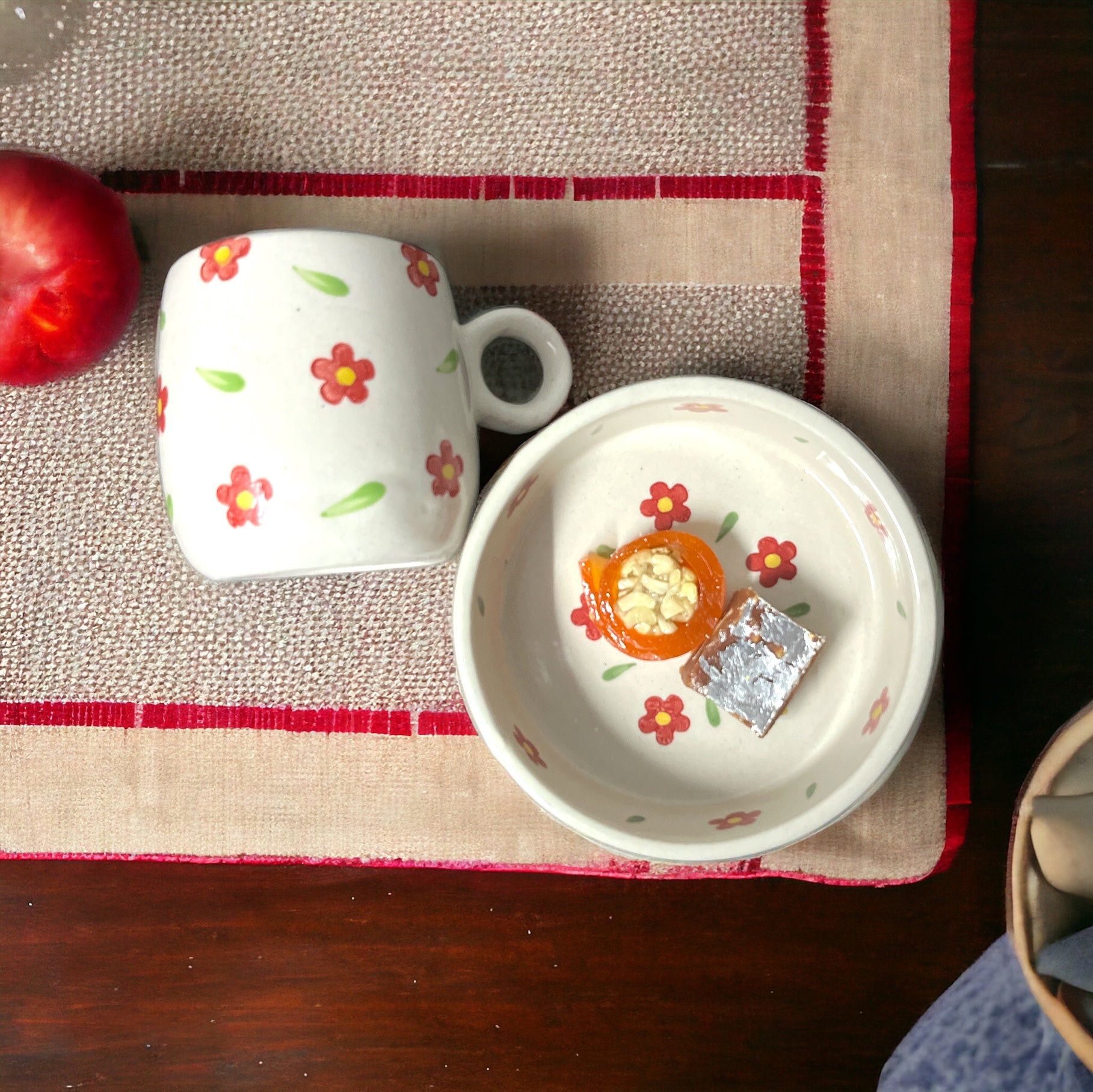 Hand Painted Red Flower Bowl Set