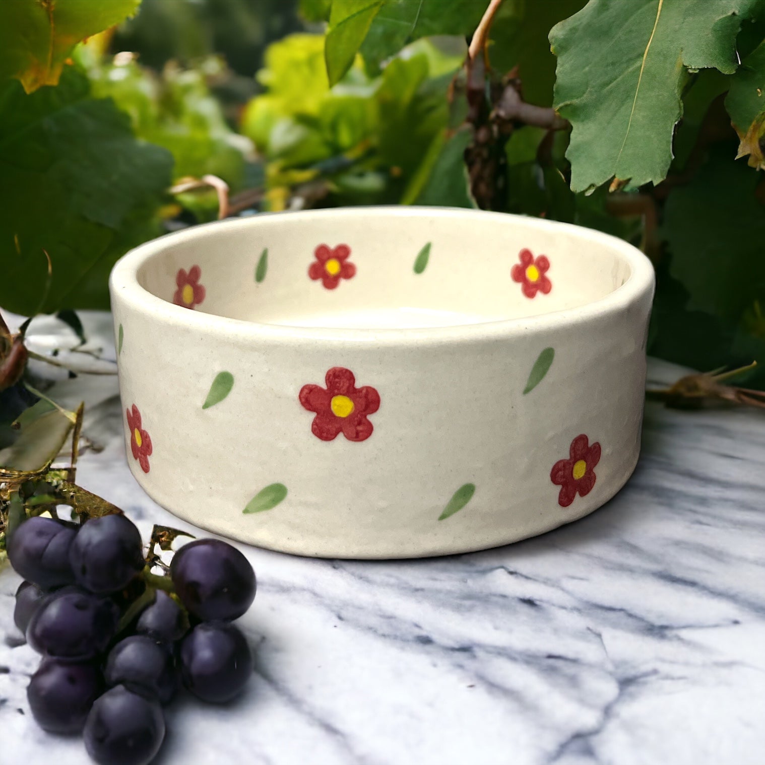 Hand Painted Red Flower Bowl