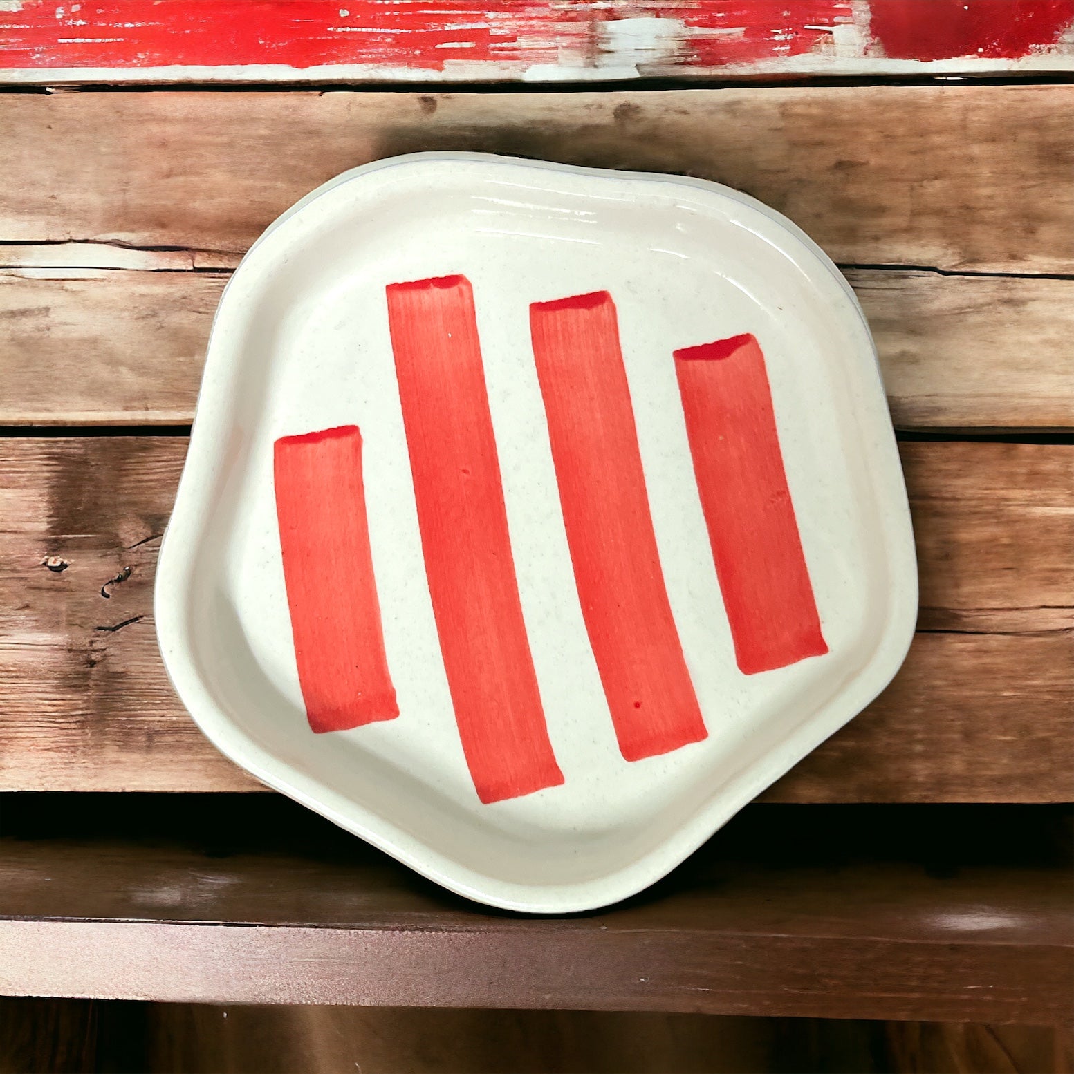 Red & Blue Thick Line Dessert Plate Combo