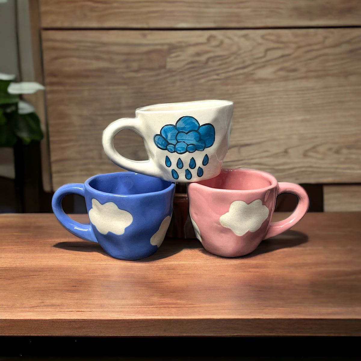 Blue And Pink Cloud Cup & Rainy Cloud Cup Set