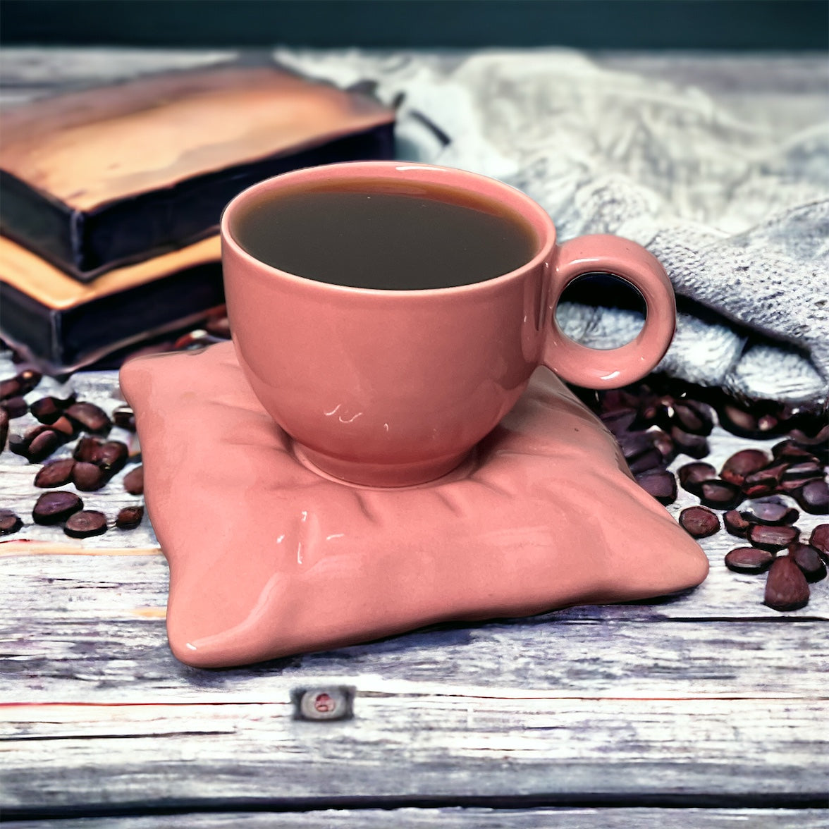 Pillow Ceramic Cup & Saucer Set Combo - Pink & Purple